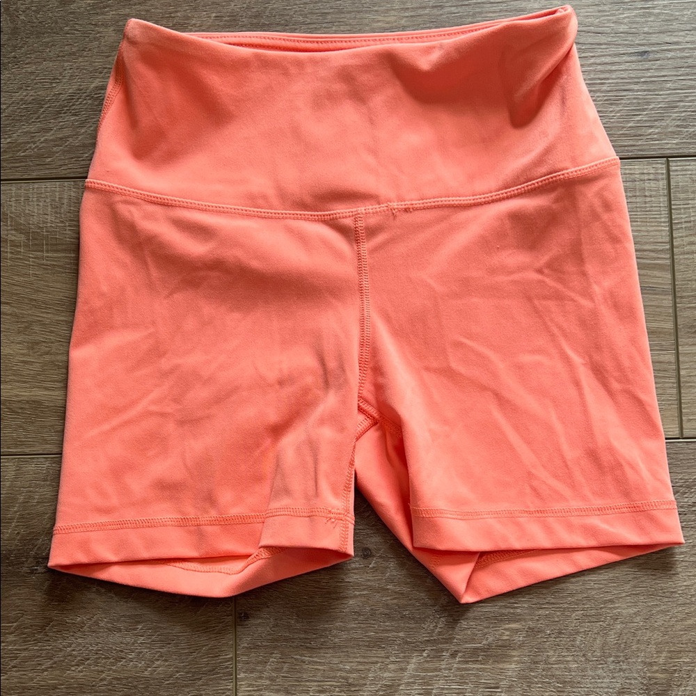 Yogalicious Women's Coral High-Waisted Biker Short. Size Small